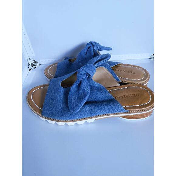 Bernardo Alice Denim Bow Slide Sandals Slip-On Size 6 Coastal Boho Playful Fall - Picture 5 of 10